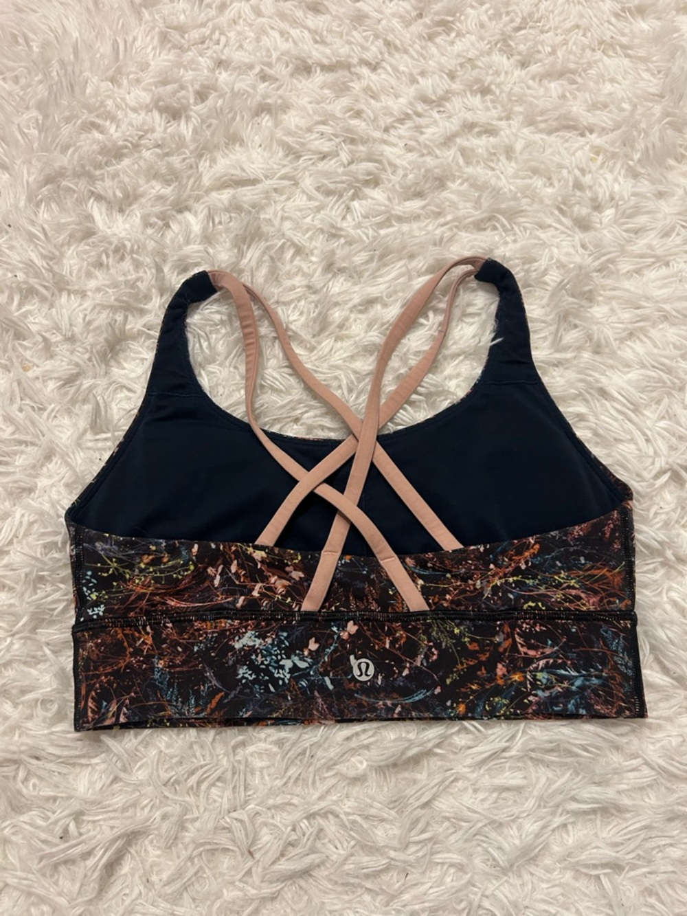 Lululemon Size 8 Energy Bra Long Line Medium Support Foliage Strappy Floral Pink - Picture 4 of 6